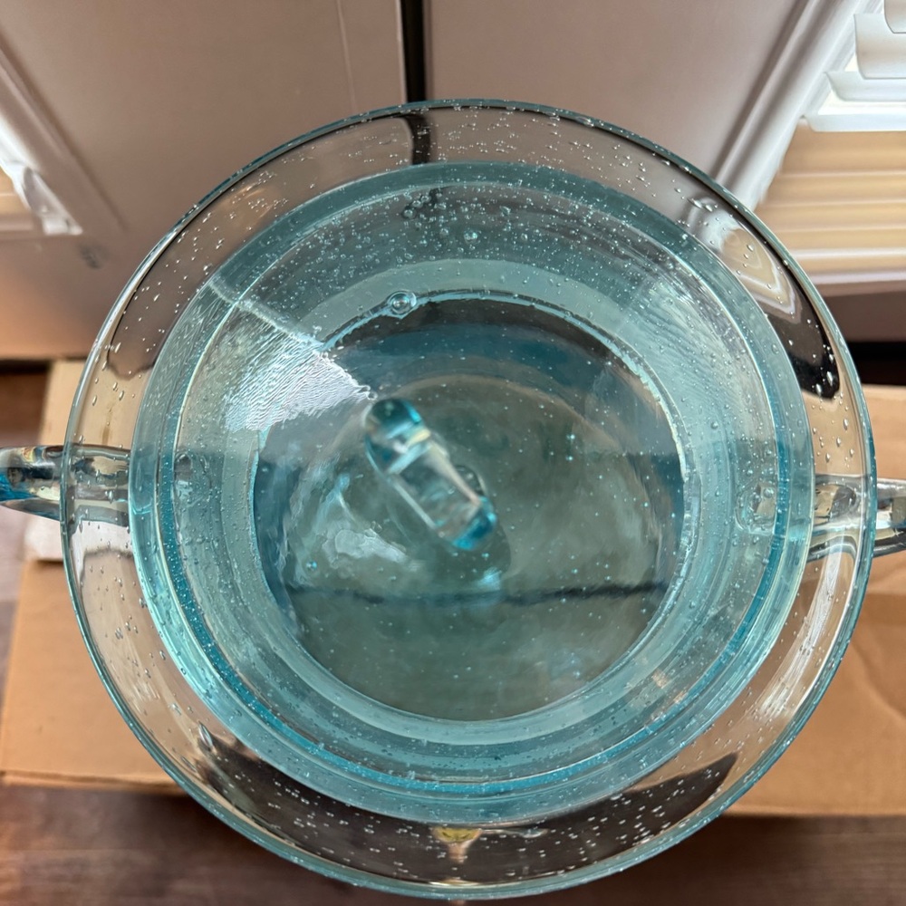 Aqua Blue Bubble Glass Beverage Dispenser with Spigot - Picture 2 of 11